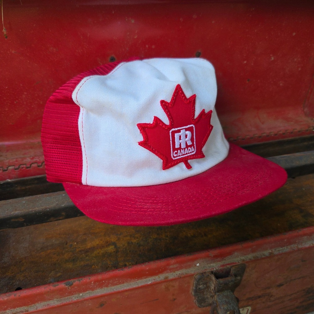 VTG Maple Leaf Fishery Products  K-Brand Trucker Hat Red White Sewn In Canada